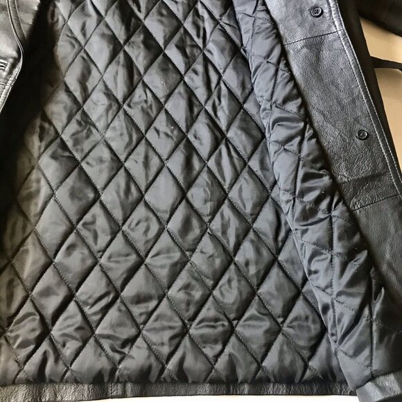 Liz Baker Black Leather Wrap Jacket 3/4 Length Belted Coat Size Petite Large - Picture 7 of 11